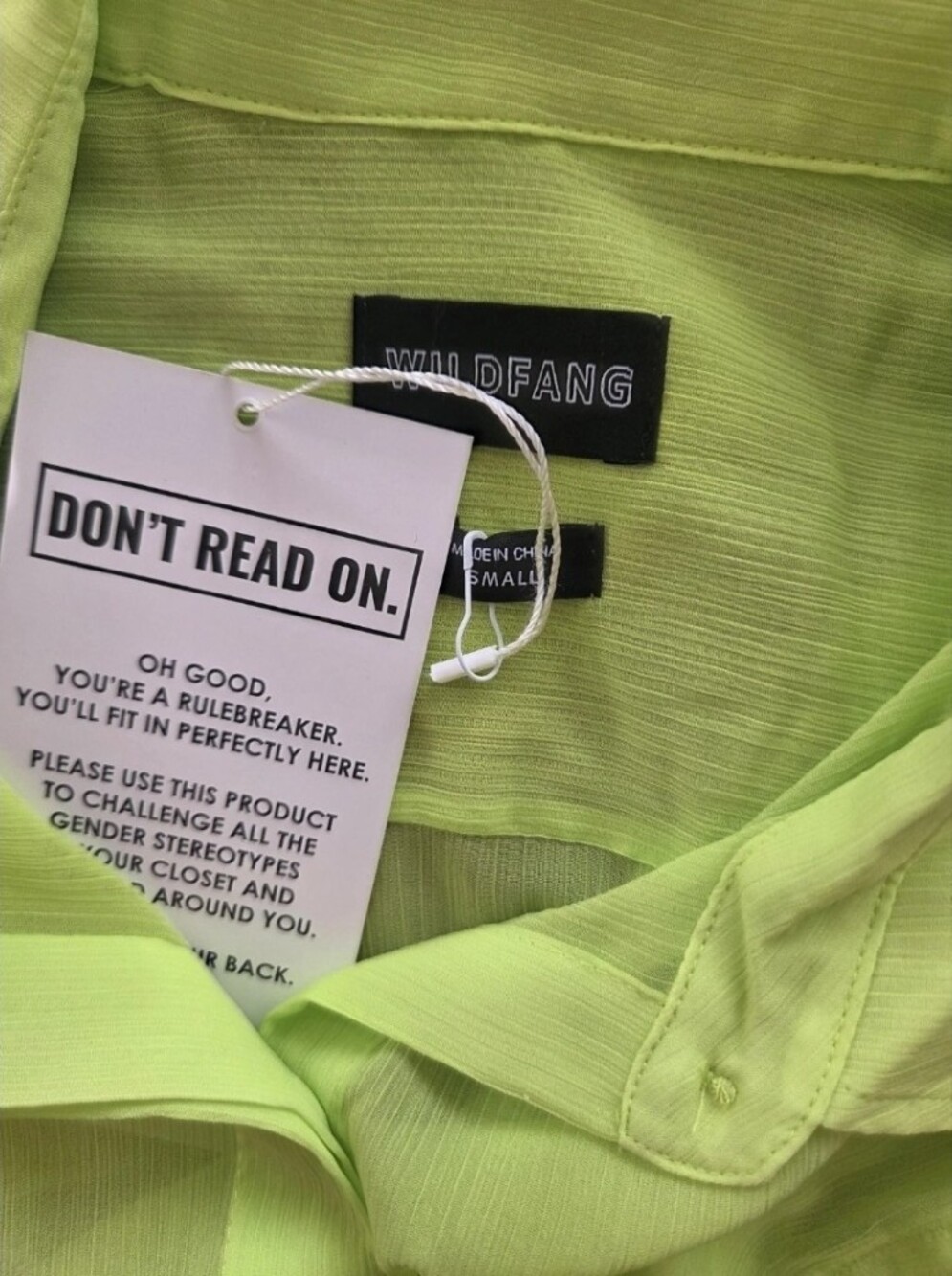 WILDFANG The Empower Long Sleeve Button Up Blouse Large Neon Green